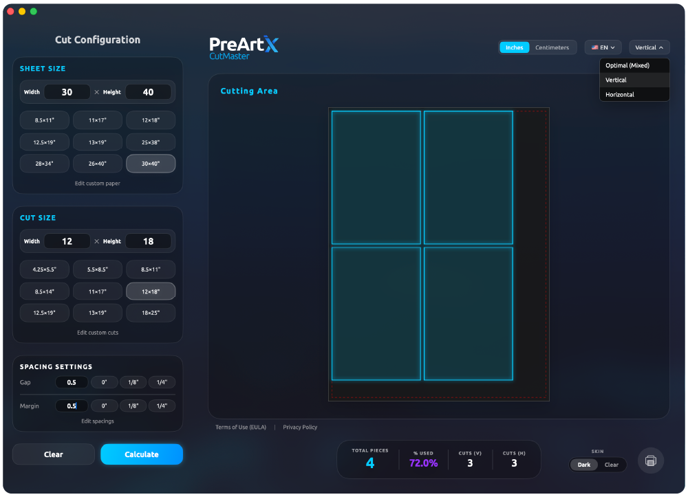Interface do Preartix CutMaster